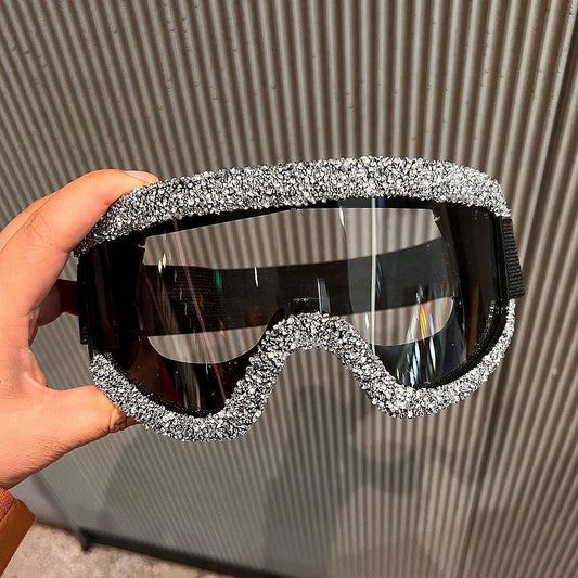 Luxury Rhinestone Goggles Mountain Climbing Sandproof Dustproof Cycling Glasses Large Frame Sponge Silicone Ski Goggles