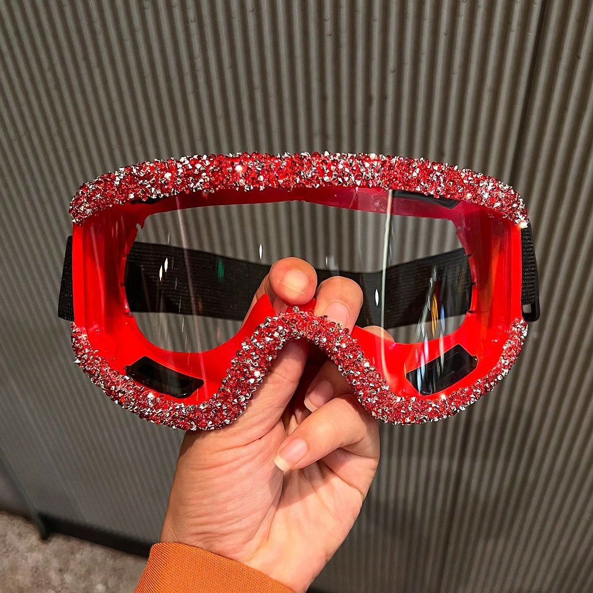 Luxury Rhinestone Goggles Mountain Climbing Sandproof Dustproof Cycling Glasses Large Frame Sponge Silicone Ski Goggles