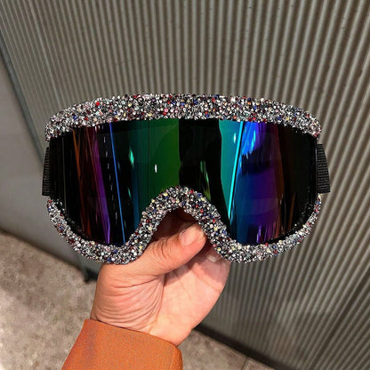 Luxury Rhinestone Goggles Mountain Climbing Sandproof Dustproof Cycling Glasses Large Frame Sponge Silicone Ski Goggles