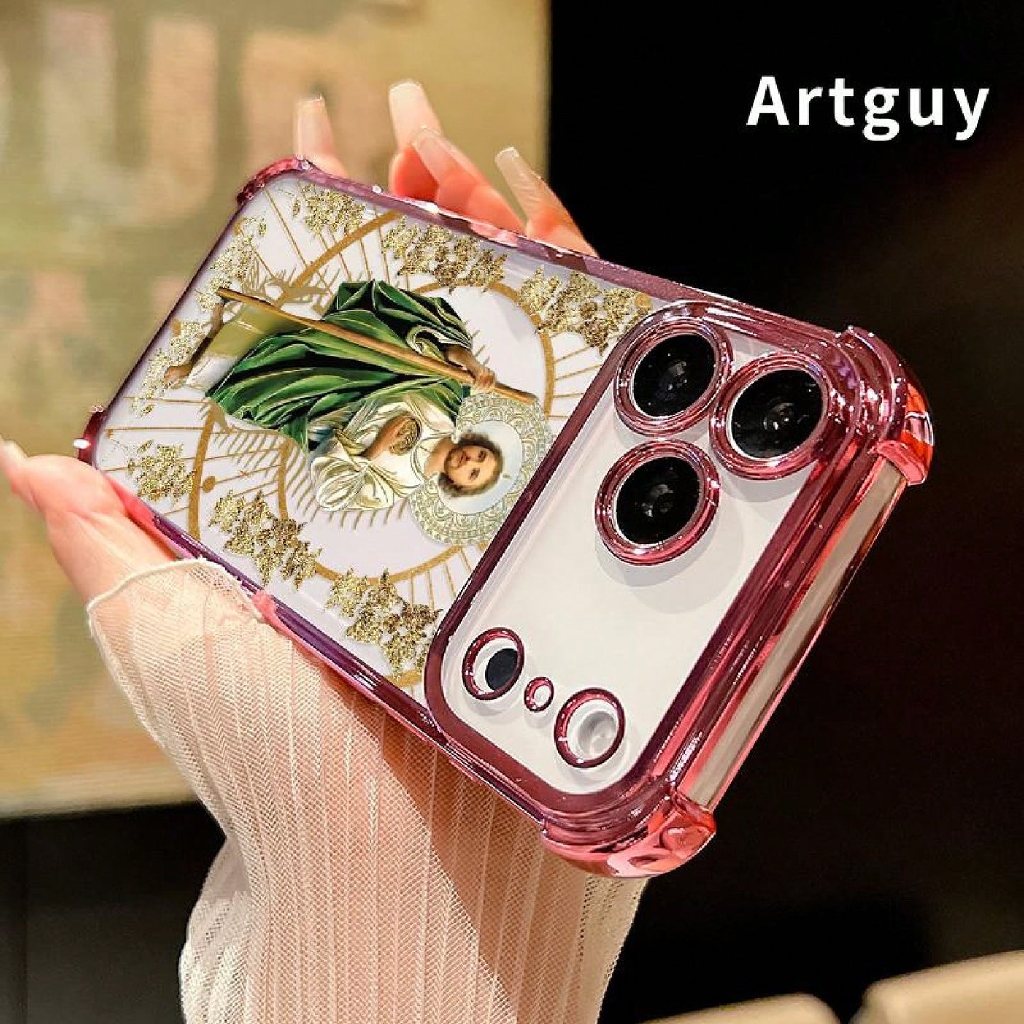 Luxury Saint Jude Thaddeus Transparent Electroplated Corner Shockproof Phone Case For IPhone 17 Pro Max 16 Air 15 Plus 14 13 12 11 E Heavy Duty Cushion Bumper Protective Cover Religious Gift For Men W