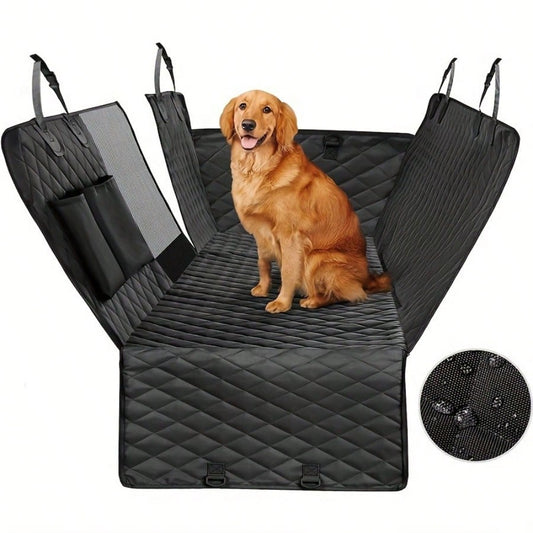 Luxury Waterproof Dog Car Seat Cover With Mesh Window- Scratch Resistant, Non Slip Polyester Hammock, Suitable For Standard Rear Seats- Perfect For Pets, Easy To Clean And Install