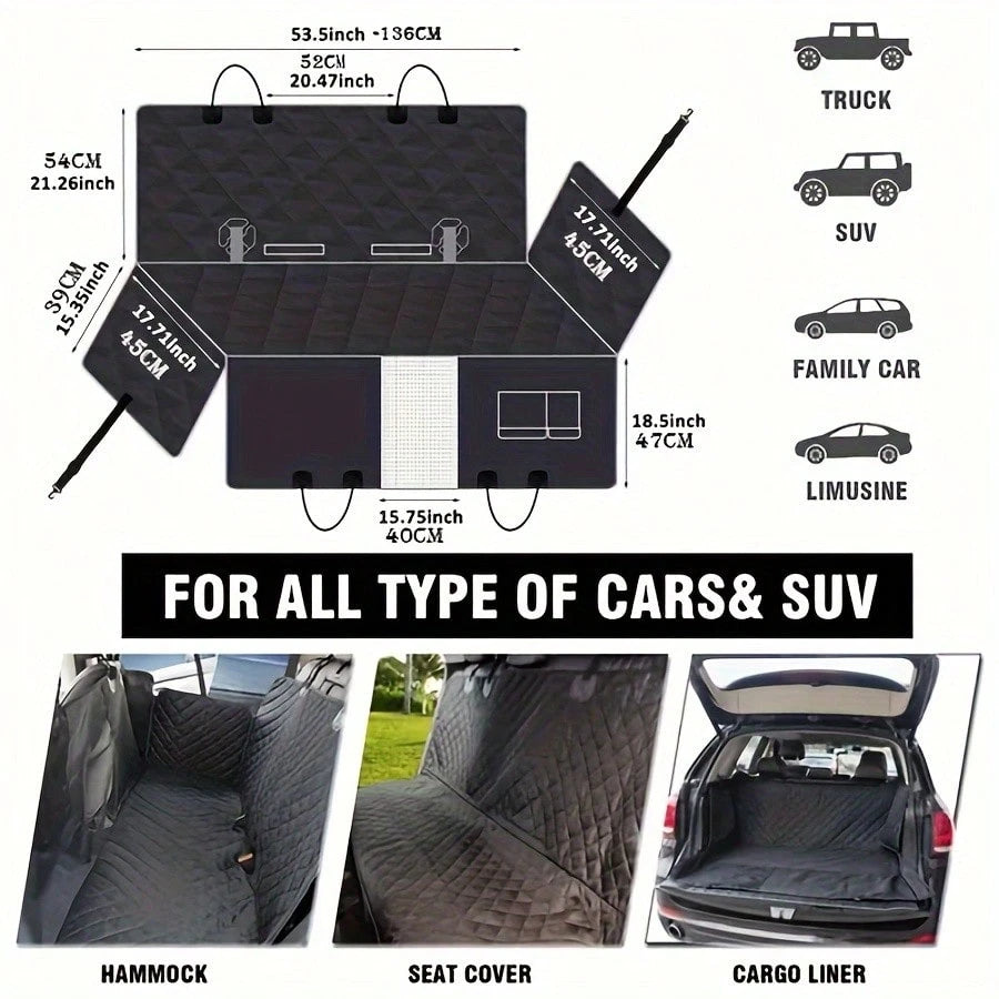 Luxury Waterproof Dog Car Seat Cover With Mesh Window- Scratch Resistant, Non Slip Polyester Hammock, Suitable For Standard Rear Seats- Perfect For Pets, Easy To Clean And Install