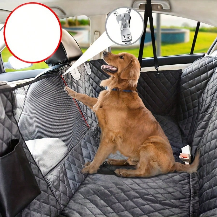 Luxury Waterproof Dog Car Seat Cover With Mesh Window- Scratch Resistant, Non Slip Polyester Hammock, Suitable For Standard Rear Seats- Perfect For Pets, Easy To Clean And Install