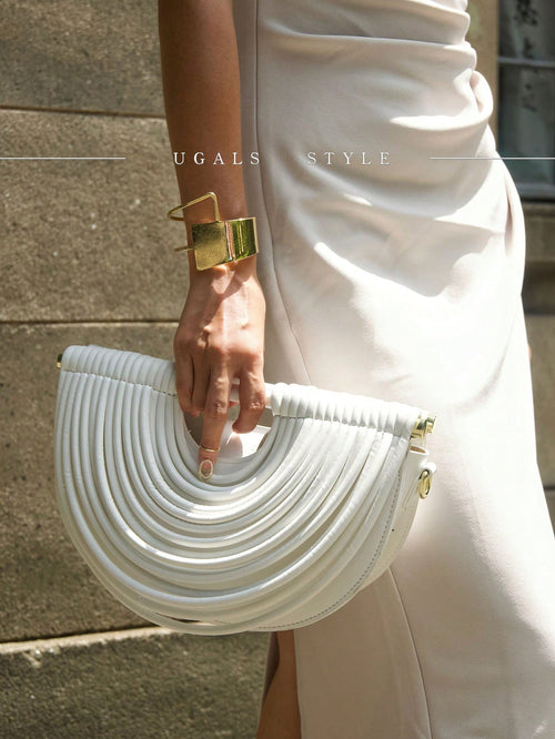 Luxury Women's Party Handbag With Exquisite Striped Texture Solid Color Crossbody Bag