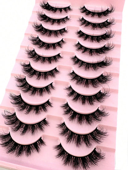 LYBCG 10 Pairs Fluffy Faux Mink Eyelashes, Thin, Thick, Curly, 3D Natural Styles, Suitable For Party, Daily Wear, Cat Eye Shape, Fit For Various Occasions