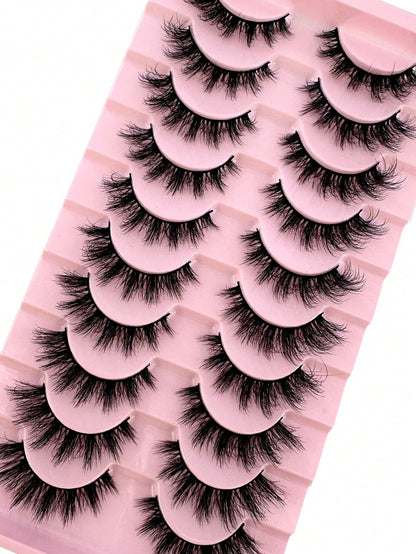 LYBCG 10 Pairs Fluffy Faux Mink Eyelashes, Thin, Thick, Curly, 3D Natural Styles, Suitable For Party, Daily Wear, Cat Eye Shape, Fit For Various Occasions