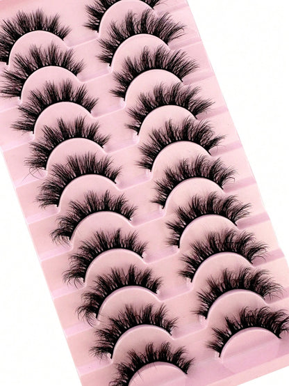 LYBCG 10 Pairs Fluffy Faux Mink Eyelashes, Thin, Thick, Curly, 3D Natural Styles, Suitable For Party, Daily Wear, Cat Eye Shape, Fit For Various Occasions