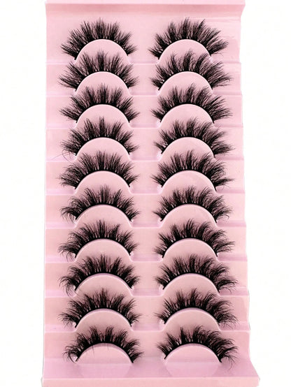 LYBCG 10 Pairs Fluffy Faux Mink Eyelashes, Thin, Thick, Curly, 3D Natural Styles, Suitable For Party, Daily Wear, Cat Eye Shape, Fit For Various Occasions
