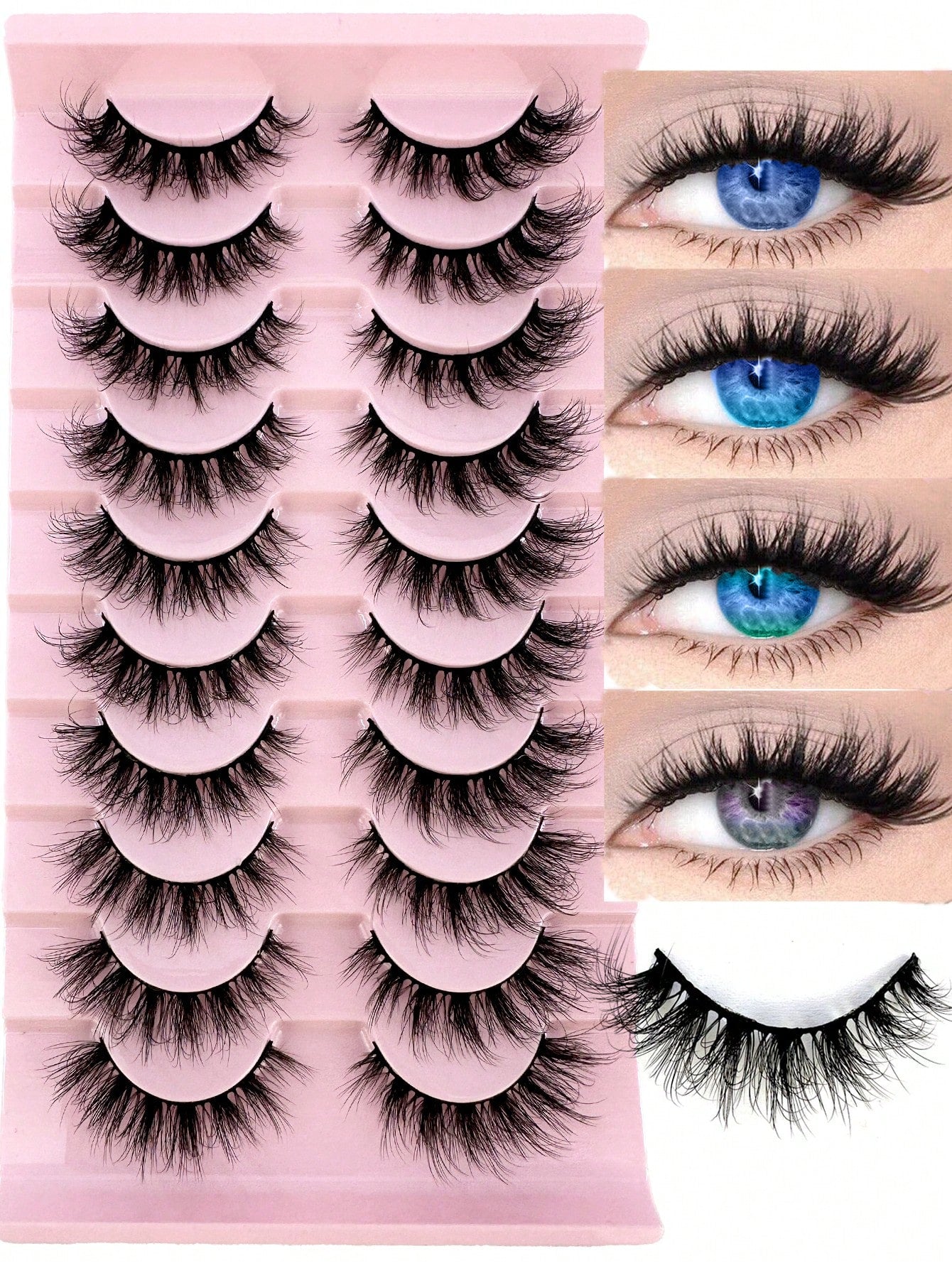 LYBCG 10 Pairs Fluffy Faux Mink Eyelashes, Thin, Thick, Curly, 3D Natural Styles, Suitable For Party, Daily Wear, Cat Eye Shape, Fit For Various Occasions