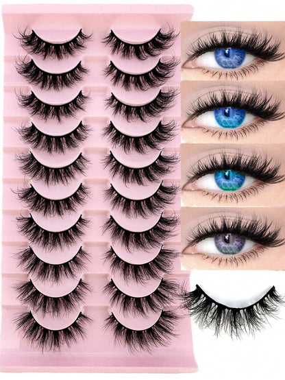 LYBCG 10 Pairs Fluffy Faux Mink Eyelashes, Thin, Thick, Curly, 3D Natural Styles, Suitable For Party, Daily Wear, Cat Eye Shape, Fit For Various Occasions