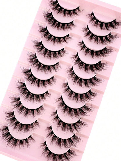 LYBCG 10 Pairs Fluffy Faux Mink Eyelashes, Thin, Thick, Curly, 3D Natural Styles, Suitable For Party, Daily Wear, Cat Eye Shape, Fit For Various Occasions