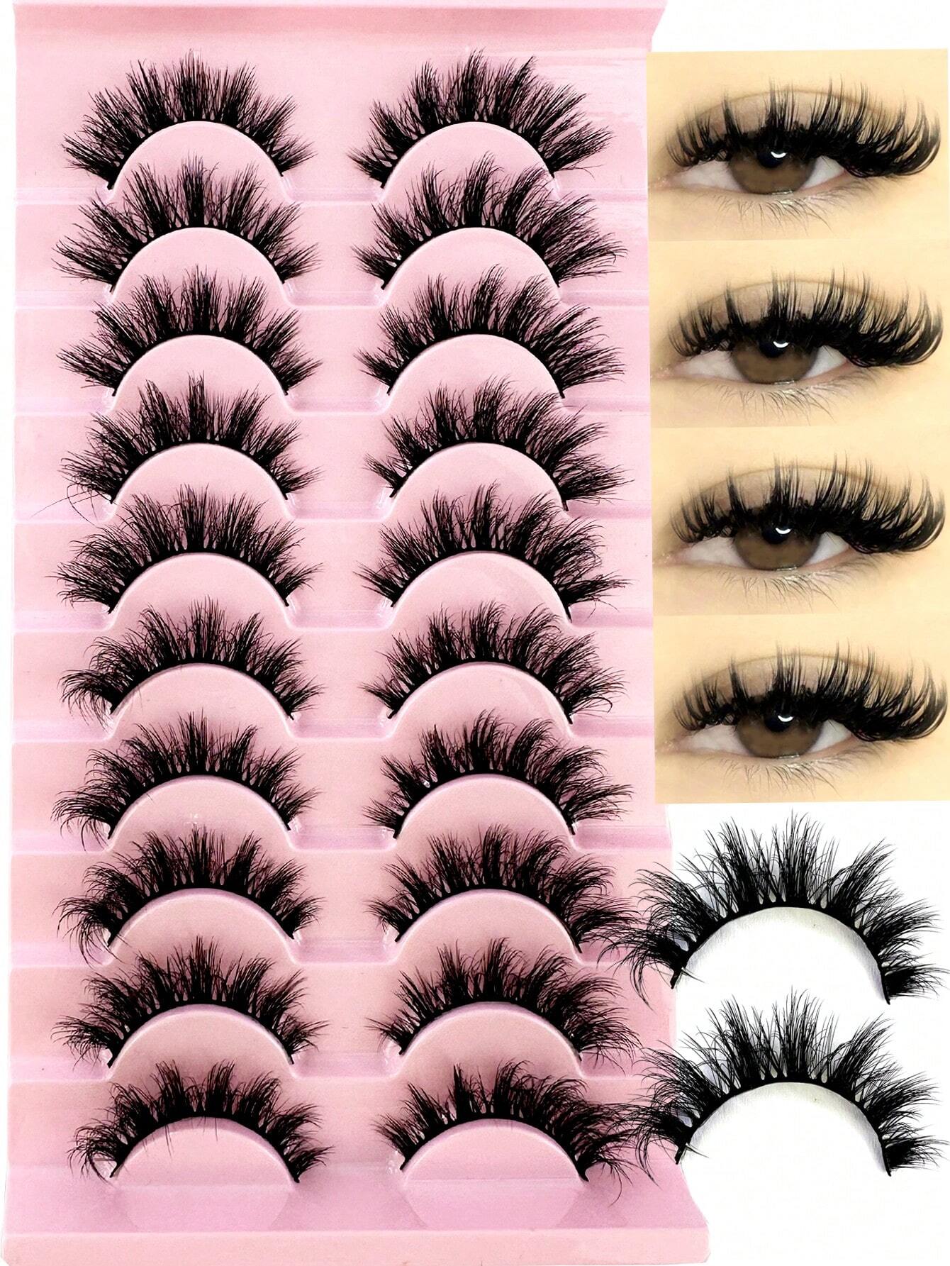 LYBCG 10 Pairs Fluffy Faux Mink Eyelashes, Thin, Thick, Curly, 3D Natural Styles, Suitable For Party, Daily Wear, Cat Eye Shape, Fit For Various Occasions