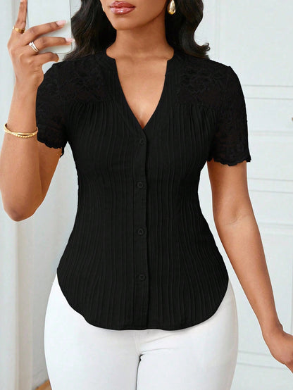 Lyxana Women's Casual Solid Color Simple Commuter Shirt, Summer