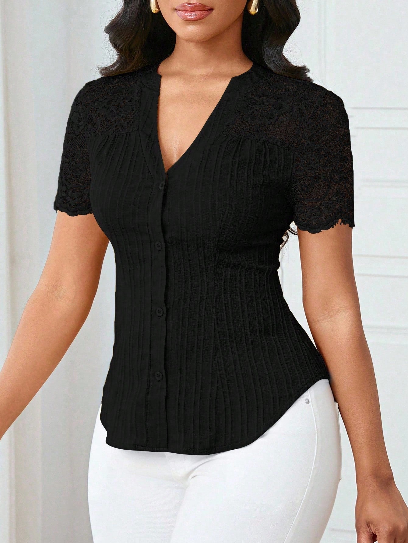 Lyxana Women's Casual Solid Color Simple Commuter Shirt, Summer