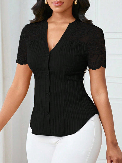 Lyxana Women's Casual Solid Color Simple Commuter Shirt, Summer