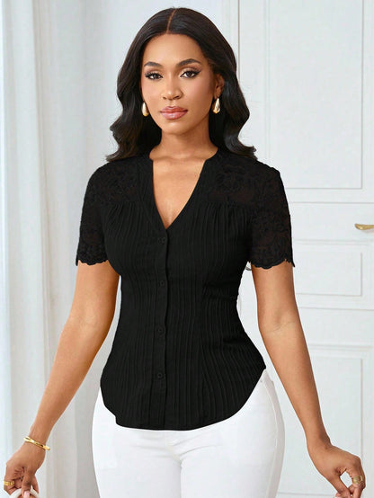 Lyxana Women's Casual Solid Color Simple Commuter Shirt, Summer