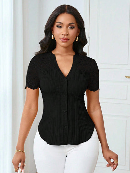 Lyxana Women's Casual Solid Color Simple Commuter Shirt, Summer