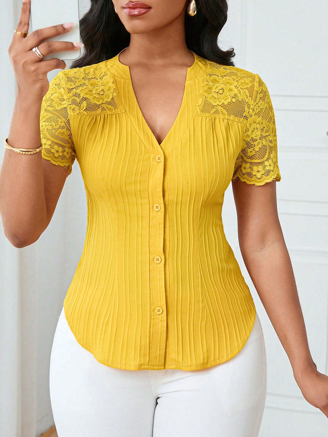 Lyxana Women's Casual Solid Color Simple Commuter Shirt, Summer