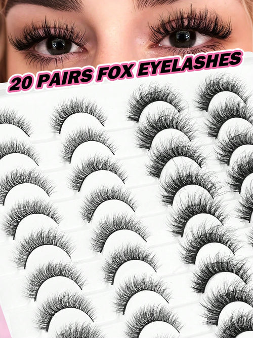 MAANGE 20 Pairs Large Capacity Mixed False Eyelash Set, Cat Eye Cartoon Eyelashes, Lightweight Airy Feather Style Dense 3D Soft Full Strip Lashes, Natural Bold Makeup Versatile Multi-Style, Strip Lash