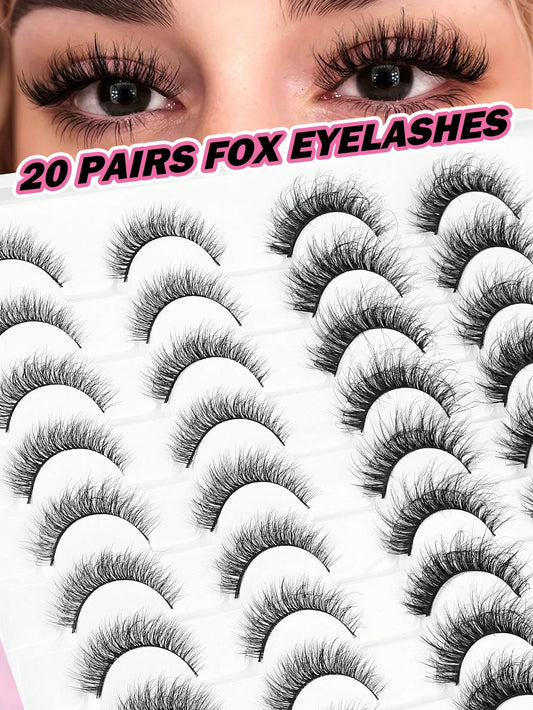 MAANGE 20 Pairs Large Capacity Mixed False Eyelash Set, Cat Eye Cartoon Eyelashes, Lightweight Airy Feather Style Dense 3D Soft Full Strip Lashes, Natural Bold Makeup Versatile Multi-Style, Strip Lash