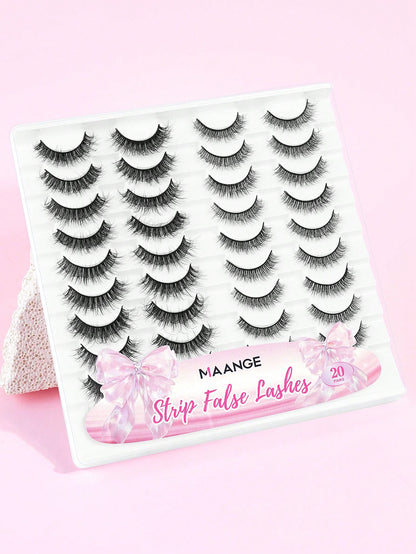MAANGE 20 Pairs Large Capacity Mixed False Eyelash Set, Cat Eye Cartoon Eyelashes, Lightweight Airy Feather Style Dense 3D Soft Full Strip Lashes, Natural Bold Makeup Versatile Multi-Style, Strip Lash