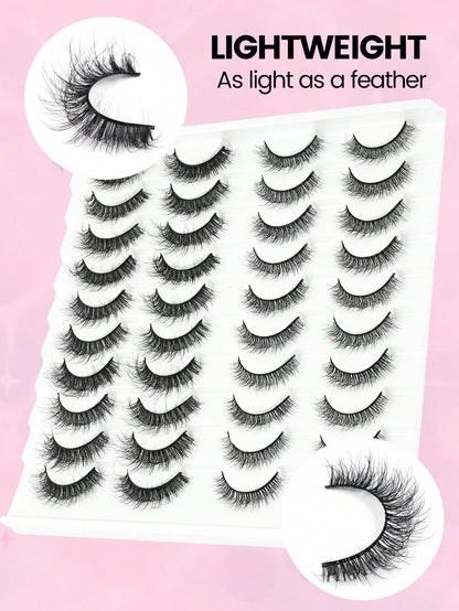 MAANGE 20 Pairs Large Capacity Mixed False Eyelash Set, Cat Eye Cartoon Eyelashes, Lightweight Airy Feather Style Dense 3D Soft Full Strip Lashes, Natural Bold Makeup Versatile Multi-Style, Strip Lash