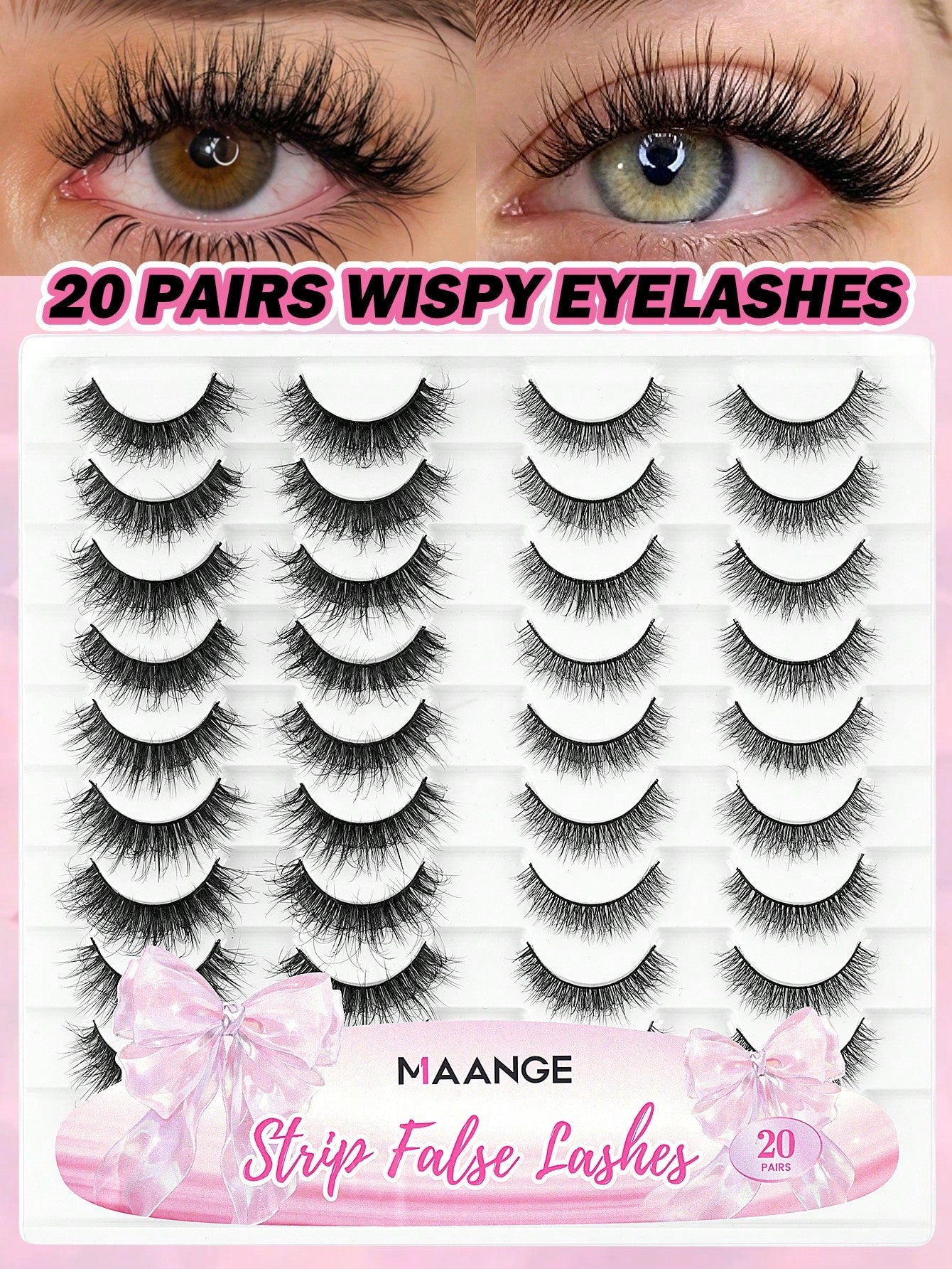 MAANGE 20 Pairs Large Capacity Mixed False Eyelash Set, Cat Eye Cartoon Eyelashes, Lightweight Airy Feather Style Dense 3D Soft Full Strip Lashes, Natural Bold Makeup Versatile Multi-Style, Strip Lash