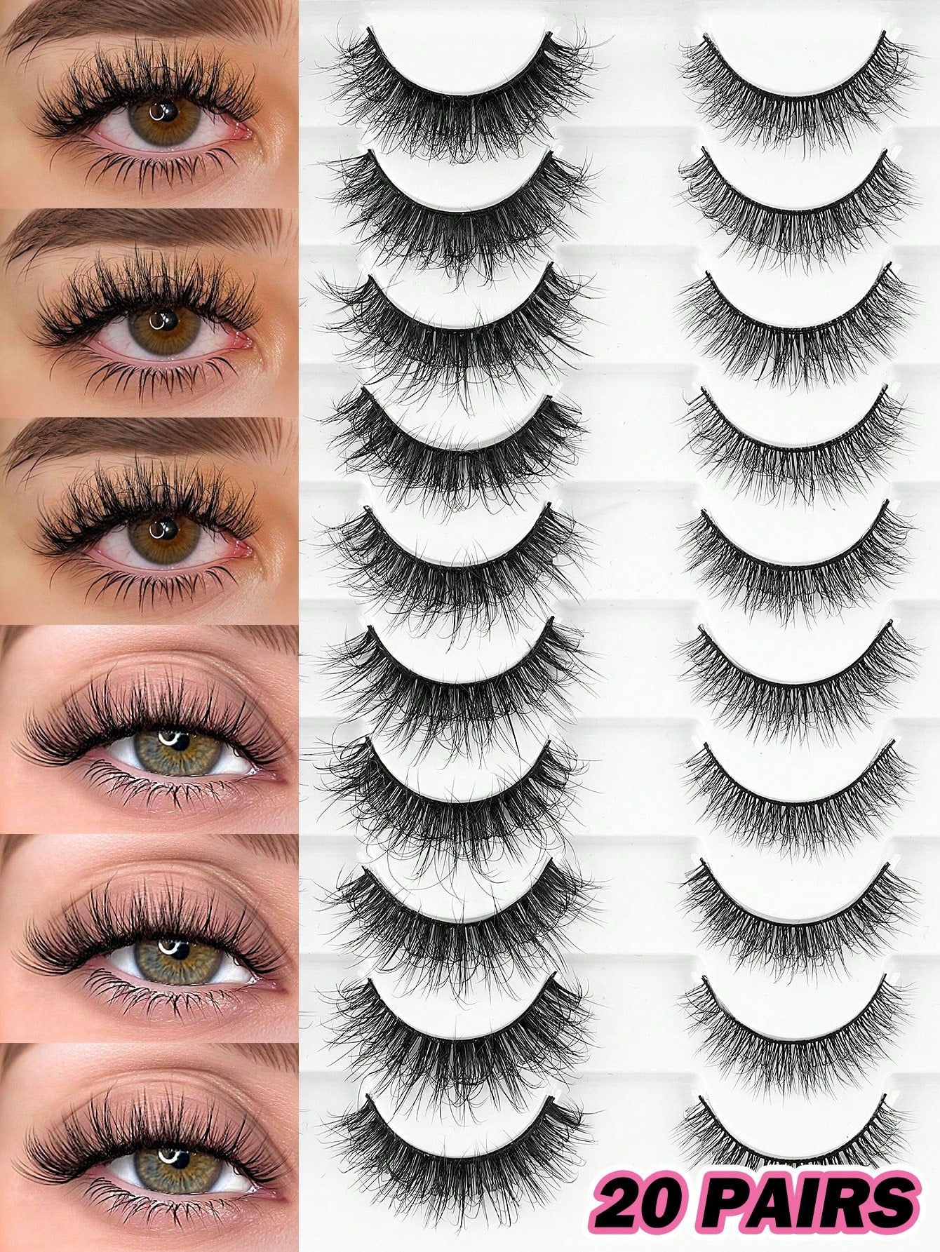 MAANGE 20 Pairs Large Capacity Mixed False Eyelash Set, Cat Eye Cartoon Eyelashes, Lightweight Airy Feather Style Dense 3D Soft Full Strip Lashes, Natural Bold Makeup Versatile Multi-Style, Strip Lash