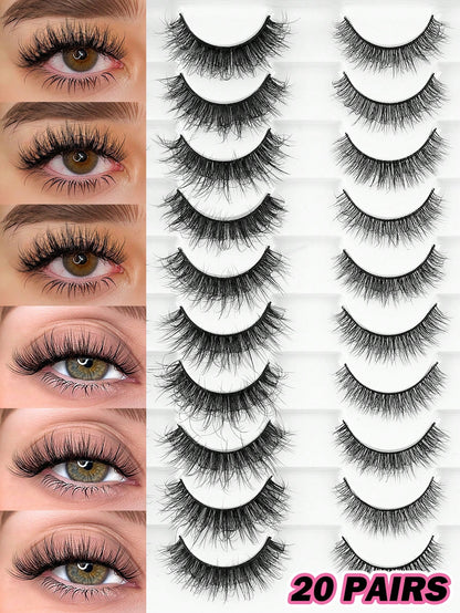 MAANGE 20 Pairs Large Capacity Mixed False Eyelash Set, Cat Eye Cartoon Eyelashes, Lightweight Airy Feather Style Dense 3D Soft Full Strip Lashes, Natural Bold Makeup Versatile Multi-Style, Strip Lash