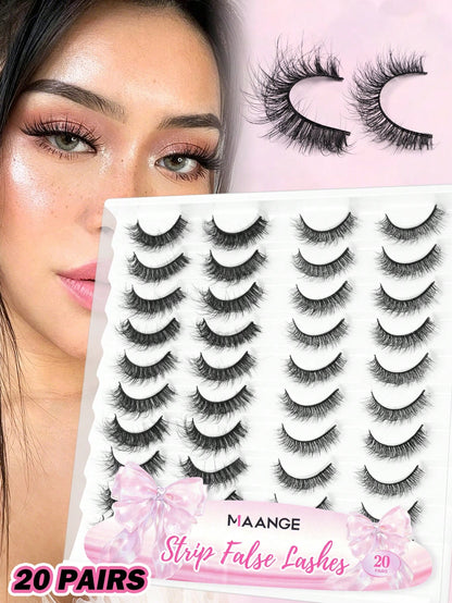 MAANGE 20 Pairs Large Capacity Mixed False Eyelash Set, Cat Eye Cartoon Eyelashes, Lightweight Airy Feather Style Dense 3D Soft Full Strip Lashes, Natural Bold Makeup Versatile Multi-Style, Strip Lash