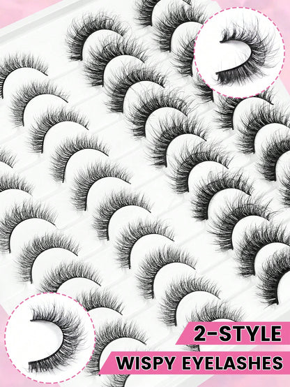 MAANGE 20 Pairs Large Capacity Mixed False Eyelash Set, Cat Eye Cartoon Eyelashes, Lightweight Airy Feather Style Dense 3D Soft Full Strip Lashes, Natural Bold Makeup Versatile Multi-Style, Strip Lash