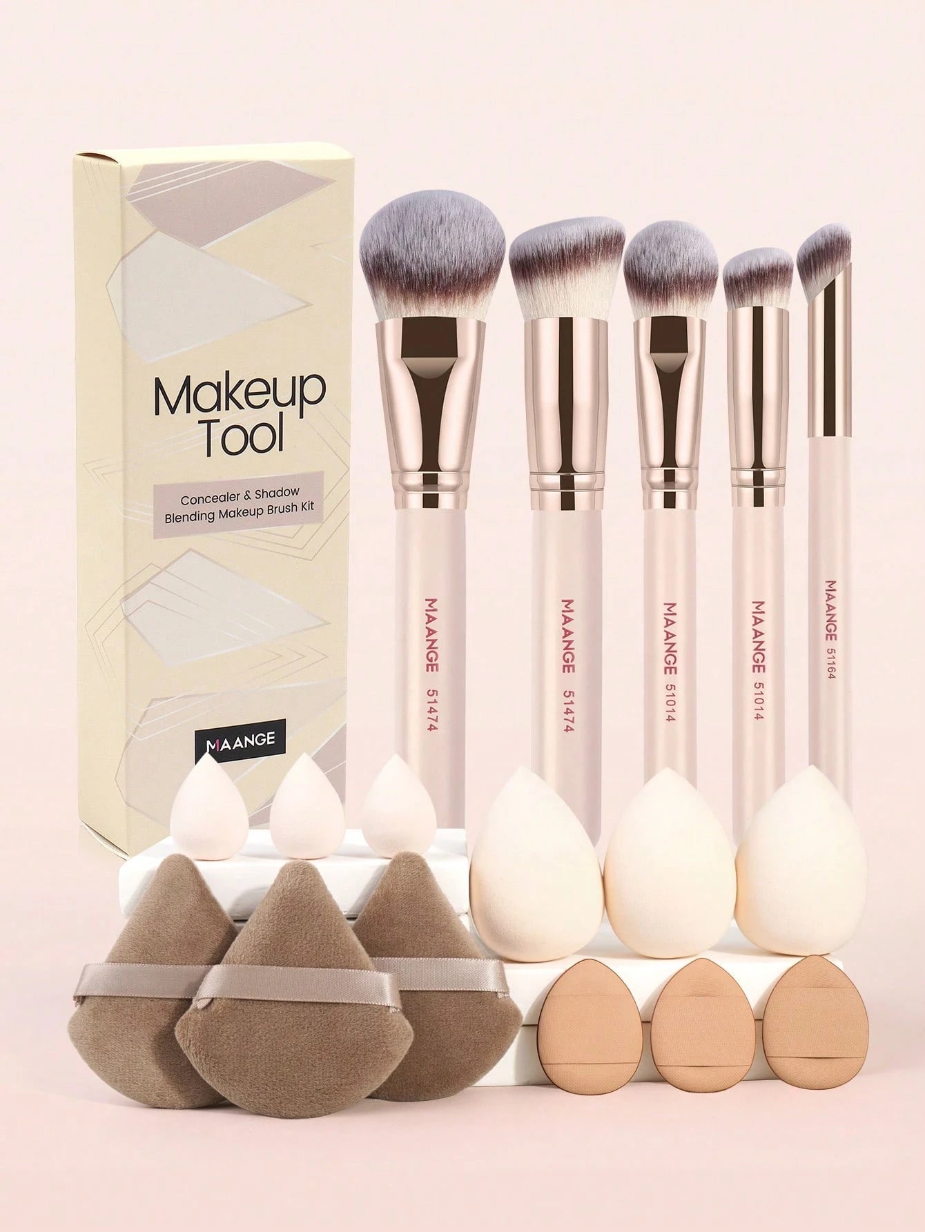 MAANGE 5/9/17pcs Professional Makeup Brush Set, Including Powder Brush, Blush Brush, Foundation Brush, Contour Brush, Eyeshadow Brush And Other Makeup Tools, Ideal For Travel.