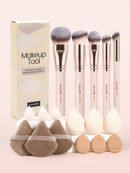 MAANGE 5/9/17pcs Professional Makeup Brush Set, Including Powder Brush, Blush Brush, Foundation Brush, Contour Brush, Eyeshadow Brush And Other Makeup Tools, Ideal For Travel.