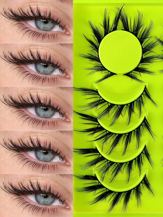 MAANGE 6 Pairs Winged Cat Eye Hedgehog Eyelashes, Cartoon Fairy Style, Elongated Eye Tail, Suitable For European And American Eye Shapes, Lively Long Dramatic False Eyelashes, Natural Thick Layered Cu