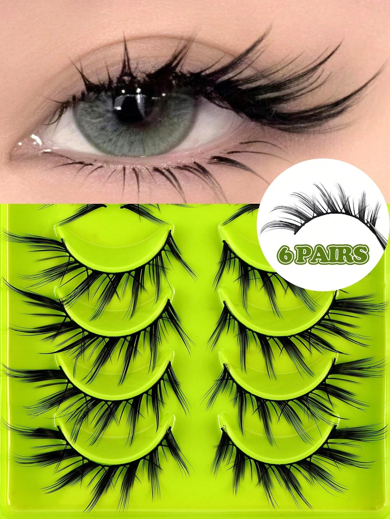 MAANGE 6 Pairs Winged Cat Eye Hedgehog Eyelashes, Cartoon Fairy Style, Elongated Eye Tail, Suitable For European And American Eye Shapes, Lively Long Dramatic False Eyelashes, Natural Thick Layered Cu