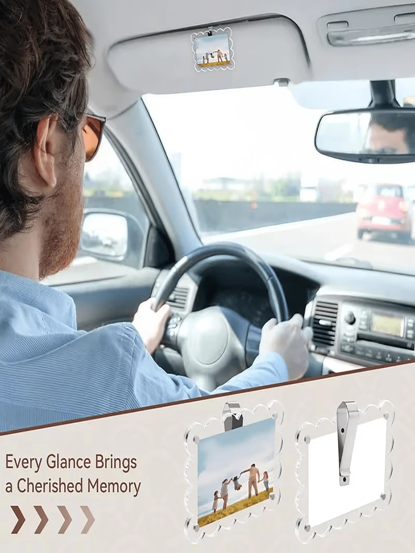 Magnetic Sun Visor Clip- Transparent Acrylic Photo Holder, Car Sun Visor Photo Frame Clip. Easy To Install Car Accessory, Personalized DIY Car Decoration Photo Frame, Couple Gift, Pet/Family Memorial