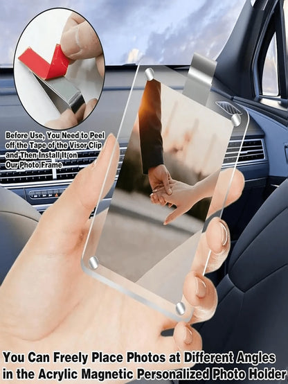 Magnetic Sun Visor Clip- Transparent Acrylic Photo Holder, Car Sun Visor Photo Frame Clip. Easy To Install Car Accessory, Personalized DIY Car Decoration Photo Frame, Couple Gift, Pet/Family Memorial