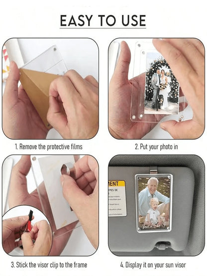 Magnetic Sun Visor Clip- Transparent Acrylic Photo Holder, Car Sun Visor Photo Frame Clip. Easy To Install Car Accessory, Personalized DIY Car Decoration Photo Frame, Couple Gift, Pet/Family Memorial