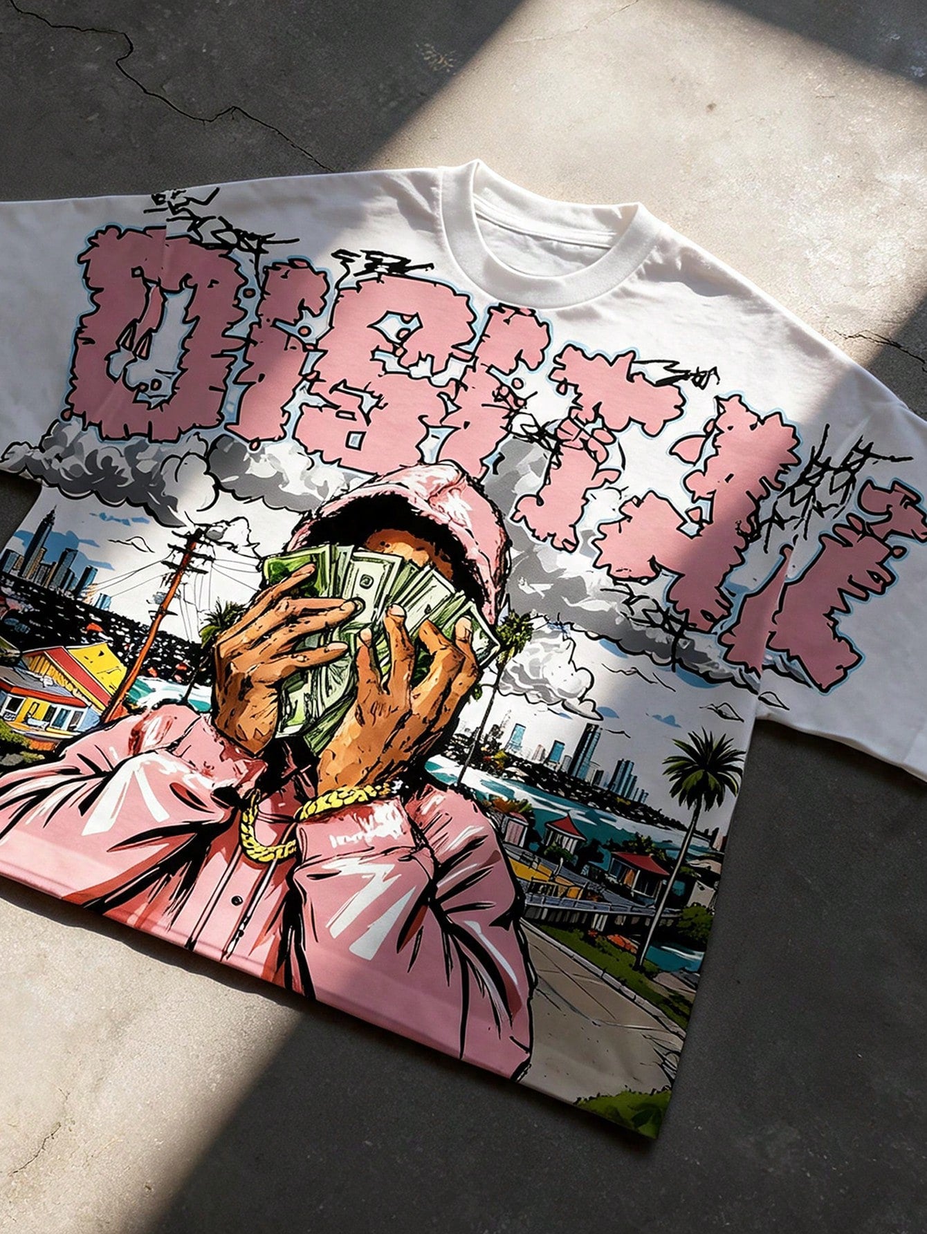Manfinity EMRG Men's Summer Oversized T-Shirt,White Streetwear City Break Urban Figure Portrait Graffiti Graphic Print Crew Neck Short Sleeve Relaxed Fit Tee,Y2K