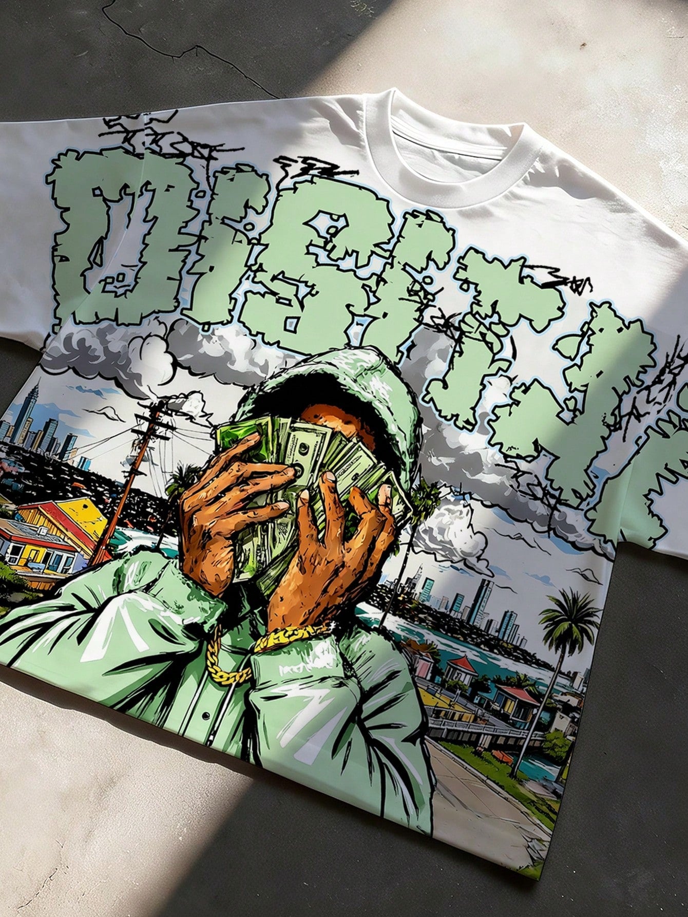 Manfinity EMRG Men's Summer Oversized T-Shirt,White Streetwear City Break Urban Figure Portrait Graffiti Graphic Print Crew Neck Short Sleeve Relaxed Fit Tee,Y2K