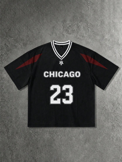 Manfinity Gritte Field Men's Letter & Number Print Short Sleeve Basketball Jersey