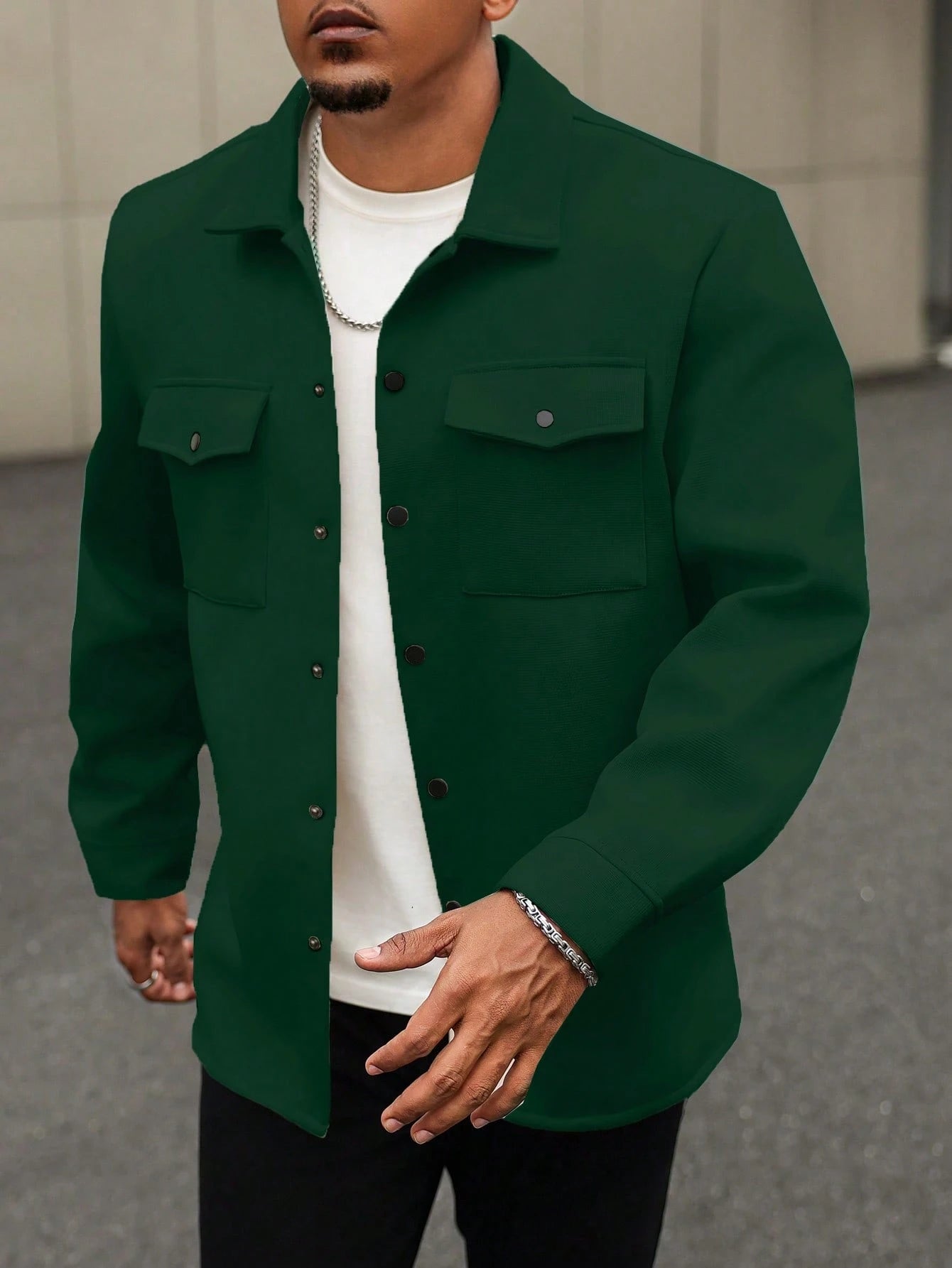 Manfinity Homme Plus Size Men's Solid Color Long Sleeve Wool Shacket