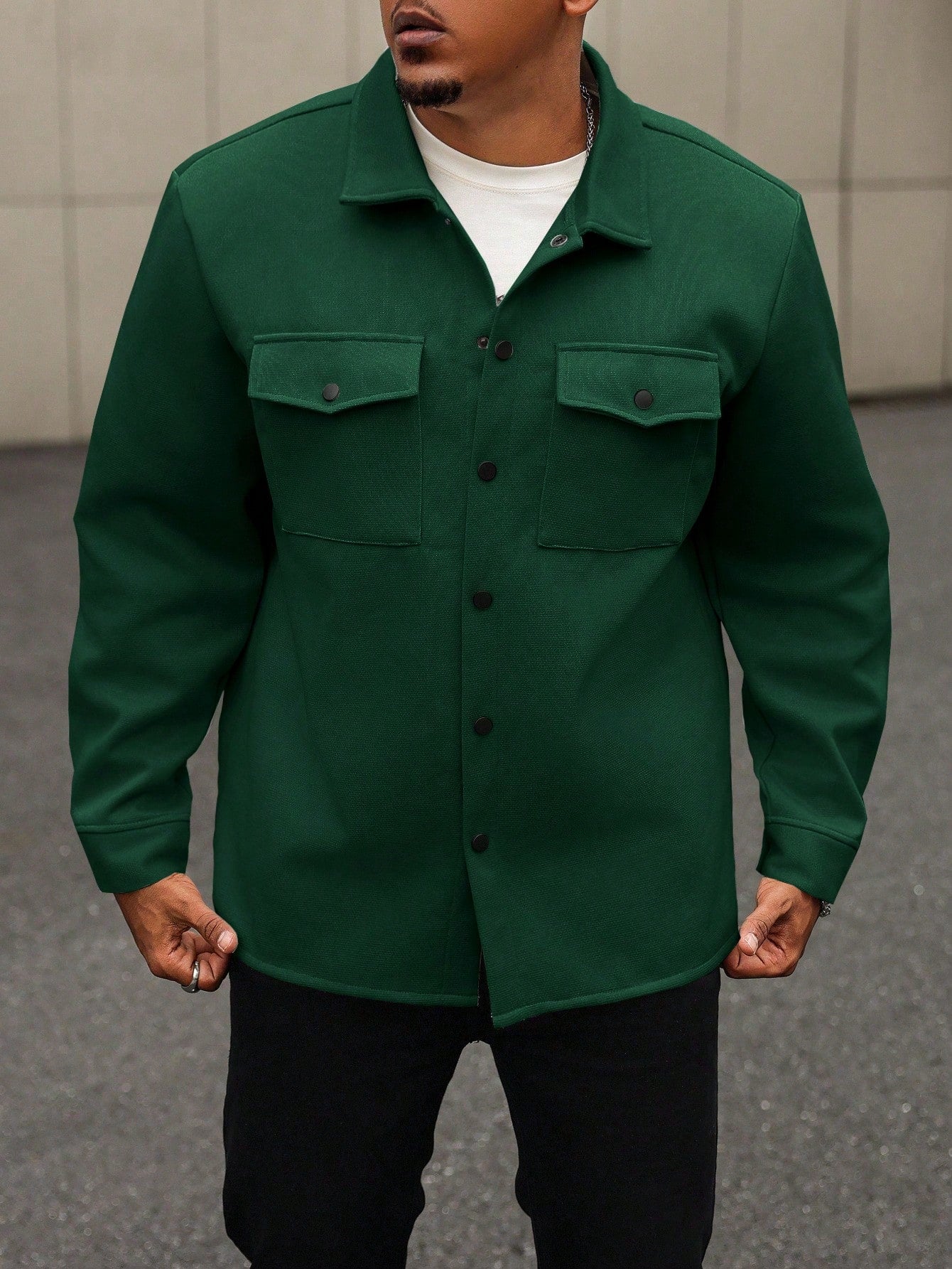 Manfinity Homme Plus Size Men's Solid Color Long Sleeve Wool Shacket
