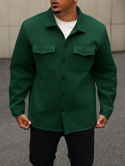 Manfinity Homme Plus Size Men's Solid Color Long Sleeve Wool Shacket