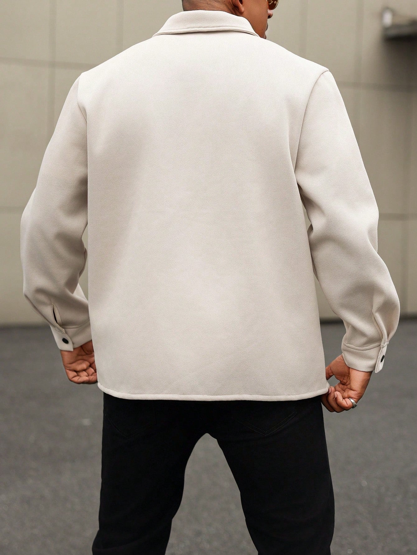 Manfinity Homme Plus Size Men's Solid Color Long Sleeve Wool Shacket