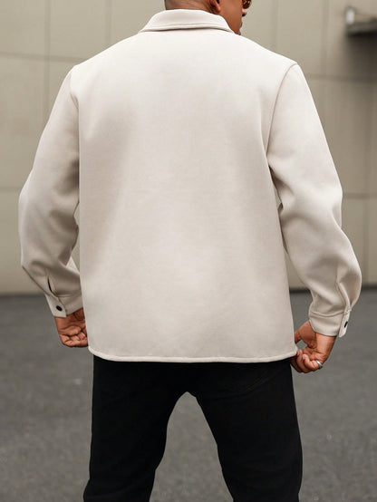 Manfinity Homme Plus Size Men's Solid Color Long Sleeve Wool Shacket