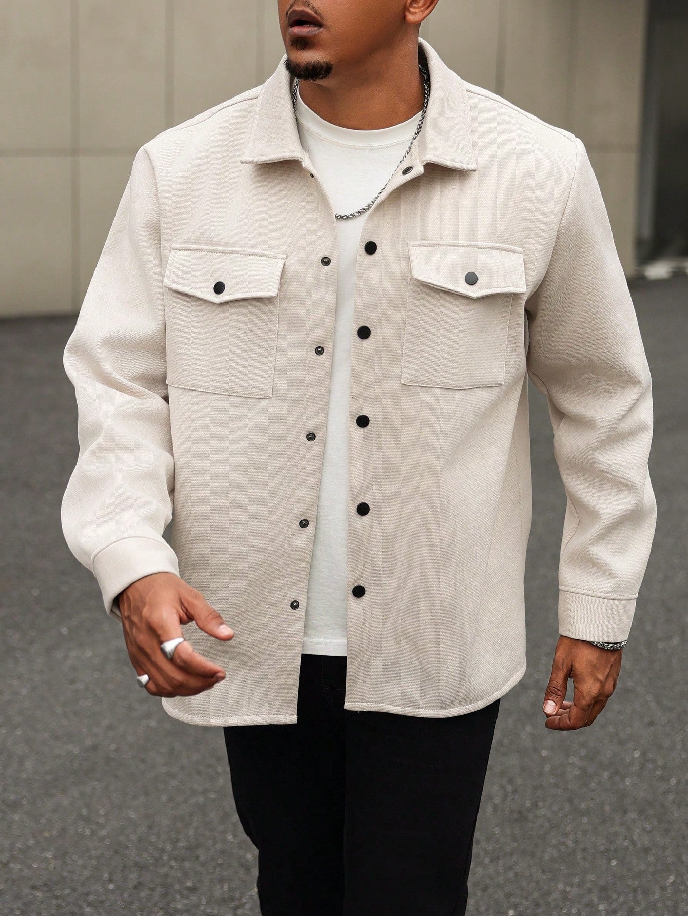 Manfinity Homme Plus Size Men's Solid Color Long Sleeve Wool Shacket