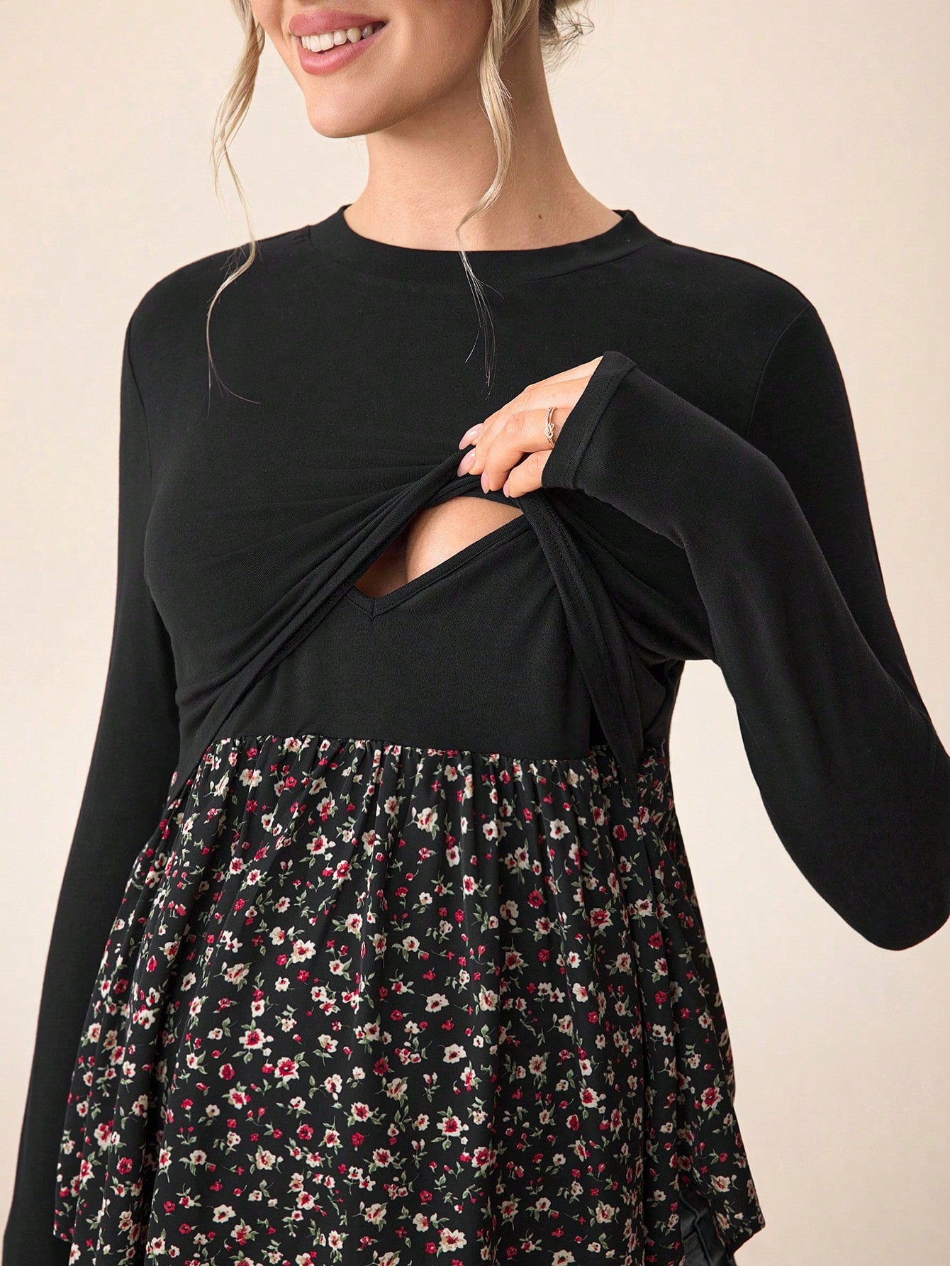 Maternity Casual Color Block Nursing Long Sleeve T-Shirt For Autumn Wear Fall