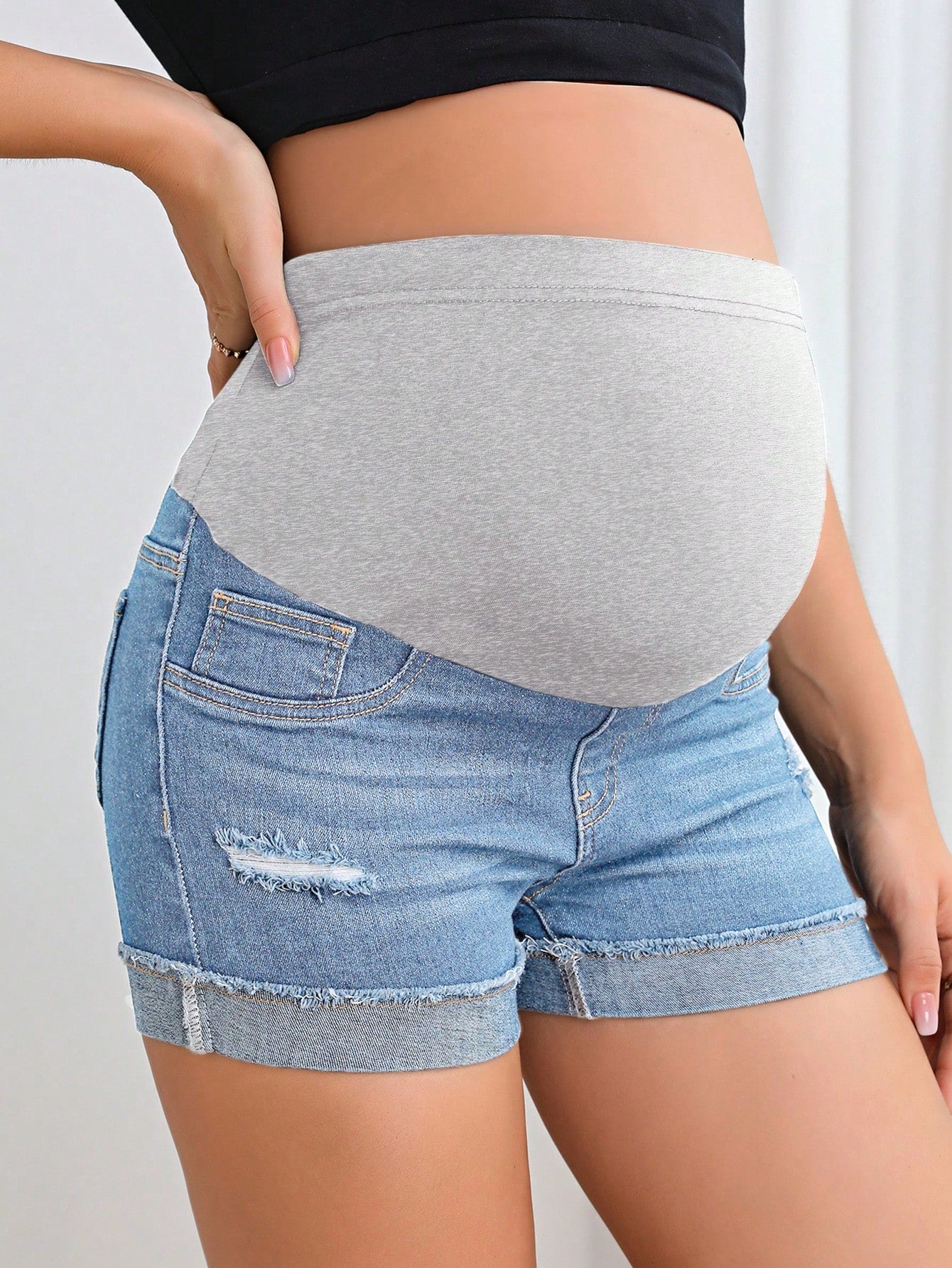 Maternity Denim Shorts, Fashionable For Summer