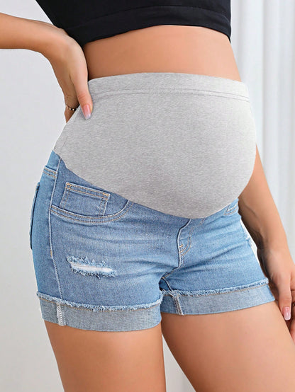 Maternity Denim Shorts, Fashionable For Summer